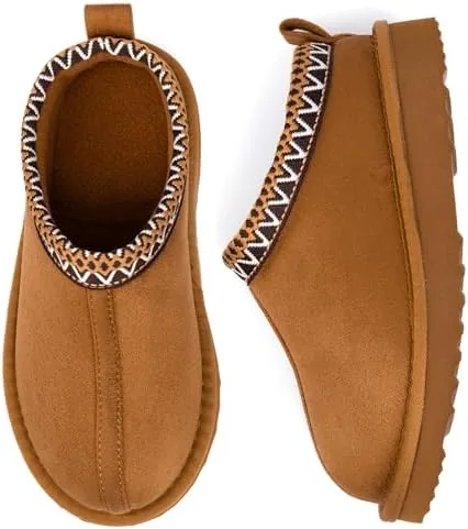 chaychax kids memory foam slippers fuzzy warm winter house shoes for boys girls non slip clogs for toddler little big kid indoor and outdoor chestnut 10 toddler