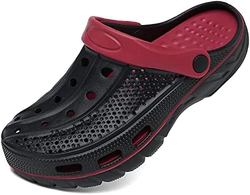 chaychax mens and womens arch support clogs garden shoes slip on outdoor beach slippers with removable cushion footbed black red 95 105 women8 9 men