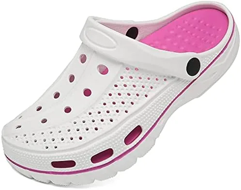 chaychax mens and womens arch support clogs garden shoes slip on outdoor beach slippers with removable cushion footbed white 6 7 women5 6 men
