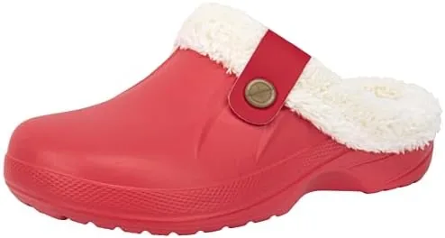 chaychax women and men fur lined clogs memory foam warm fuzzy slippers winter waterproof indoor outdoor slipper red 6 7 women5 6 men